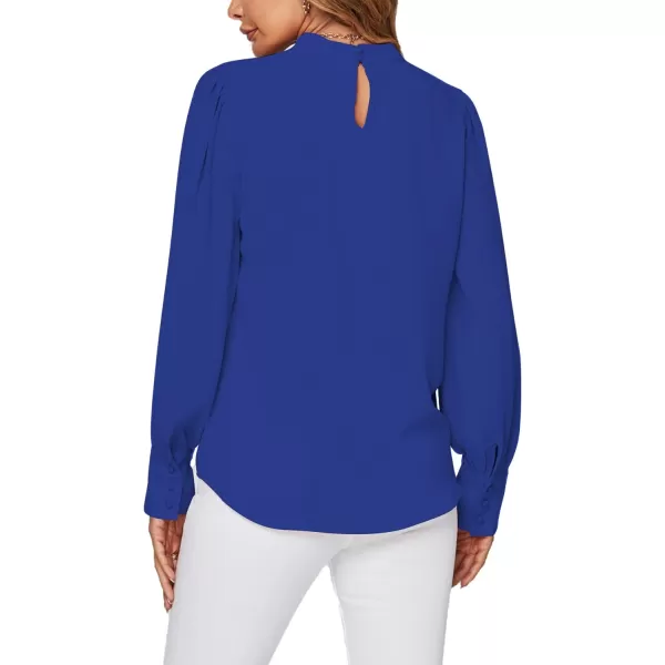 LYANER Women's Mock Neck Pleated Solid Long Sleeve Blouse Office Shirt Top