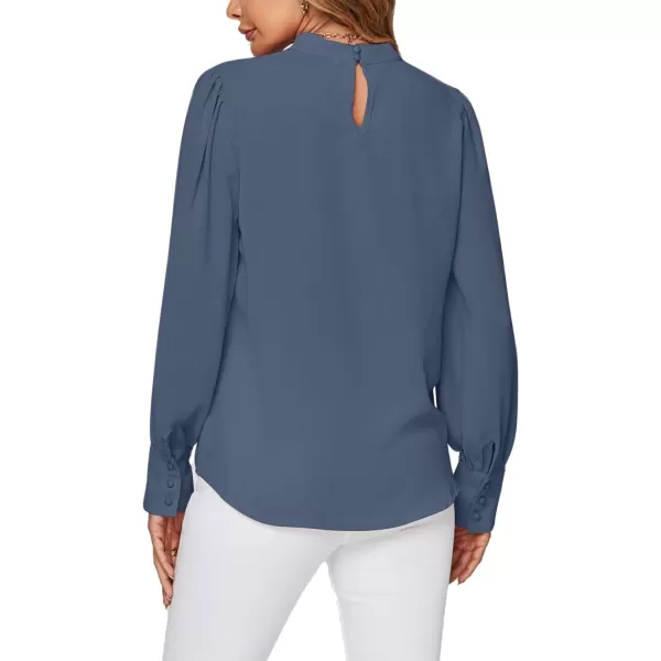 LYANER Women's Mock Neck Pleated Solid Long Sleeve Blouse Office Shirt Top