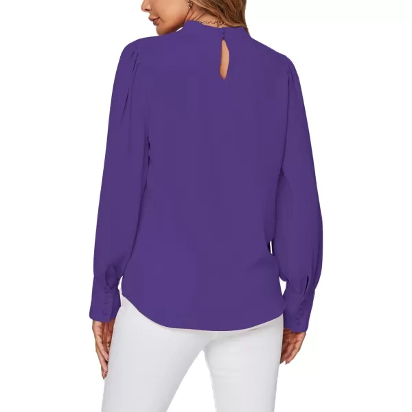LYANER Women's Mock Neck Pleated Solid Long Sleeve Blouse Office Shirt Top