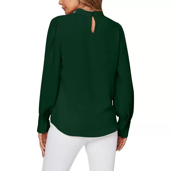 LYANER Women's Mock Neck Pleated Solid Long Sleeve Blouse Office Shirt Top