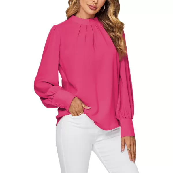 LYANER Women's Mock Neck Pleated Solid Long Sleeve Blouse Office Shirt Top