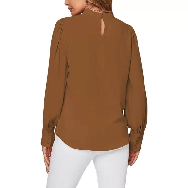 LYANER Women's Mock Neck Pleated Solid Long Sleeve Blouse Office Shirt Top
