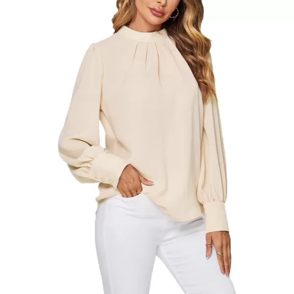 LYANER Women's Mock Neck Pleated Solid Long Sleeve Blouse Office Shirt Top