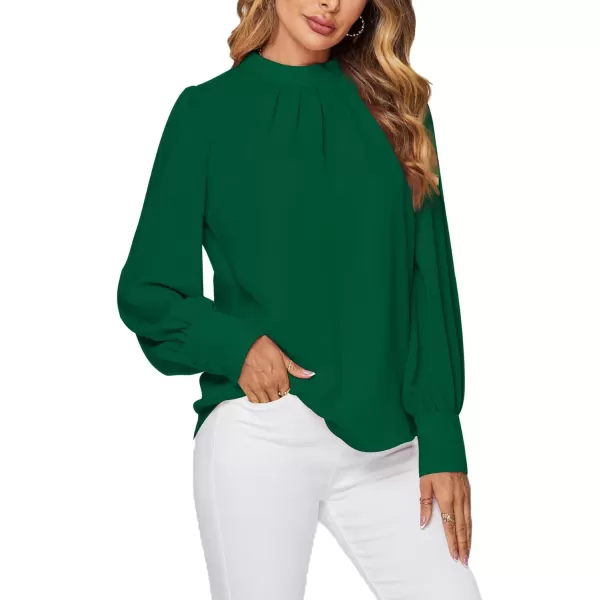 LYANER Women's Mock Neck Pleated Solid Long Sleeve Blouse Office Shirt Top