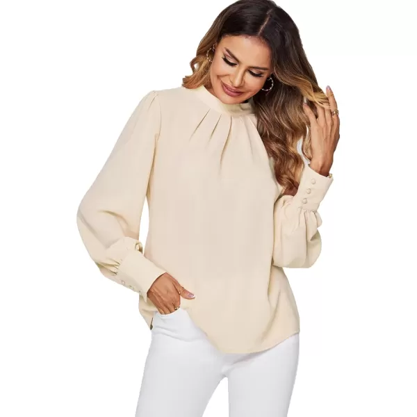 LYANER Women's Mock Neck Pleated Solid Long Sleeve Blouse Office Shirt Top