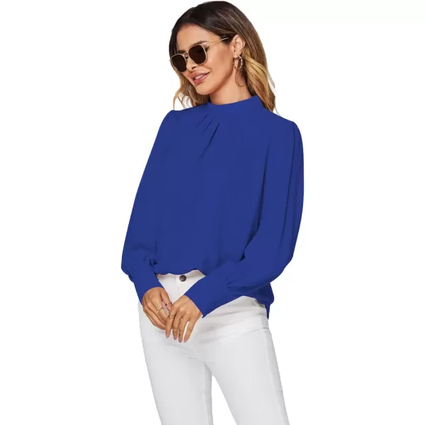 LYANER Women's Mock Neck Pleated Solid Long Sleeve Blouse Office Shirt Top