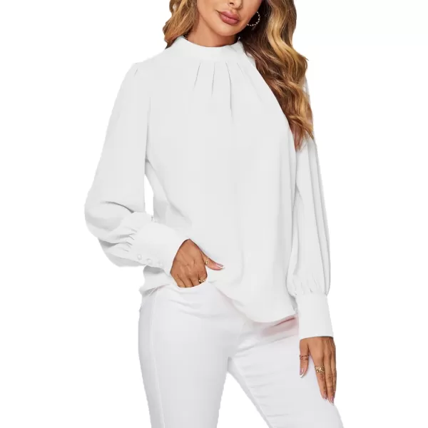 LYANER Women's Mock Neck Pleated Solid Long Sleeve Blouse Office Shirt Top