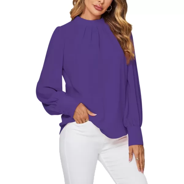 LYANER Women's Mock Neck Pleated Solid Long Sleeve Blouse Office Shirt Top