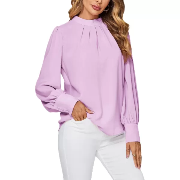 LYANER Women's Mock Neck Pleated Solid Long Sleeve Blouse Office Shirt Top