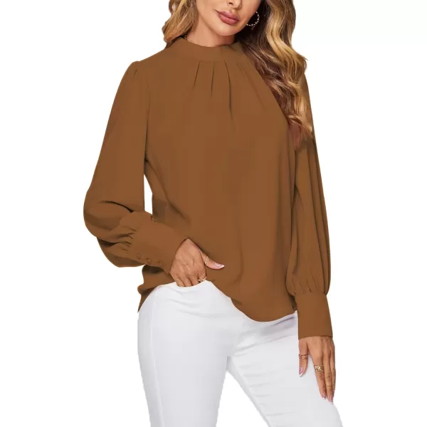 LYANER Women's Mock Neck Pleated Solid Long Sleeve Blouse Office Shirt Top
