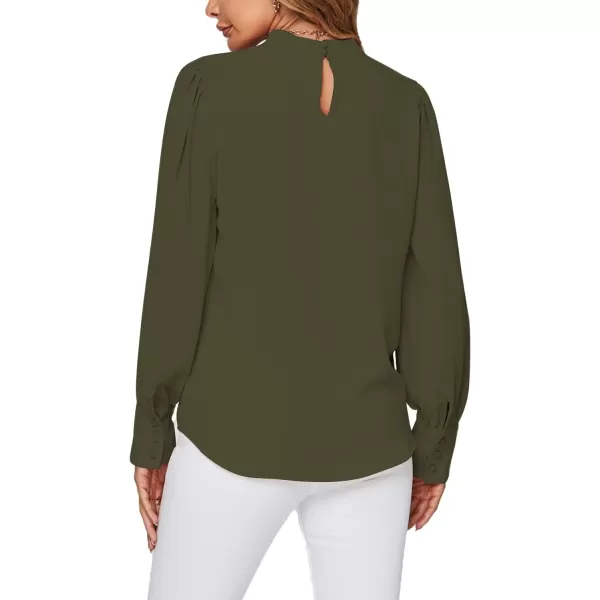 LYANER Women's Mock Neck Pleated Solid Long Sleeve Blouse Office Shirt Top