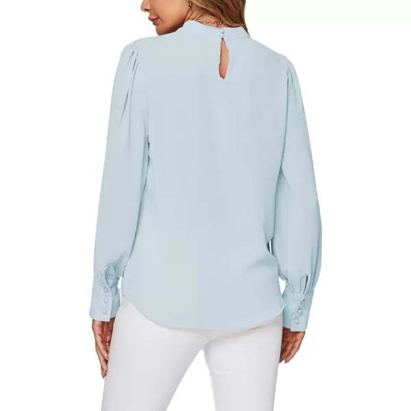 LYANER Women's Mock Neck Pleated Solid Long Sleeve Blouse Office Shirt Top