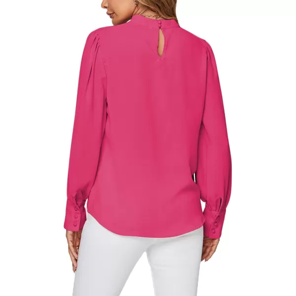 LYANER Women's Mock Neck Pleated Solid Long Sleeve Blouse Office Shirt Top