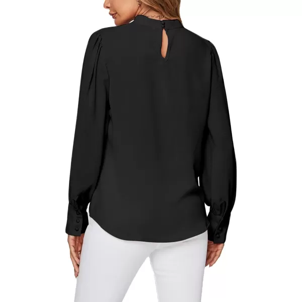 LYANER Women's Mock Neck Pleated Solid Long Sleeve Blouse Office Shirt Top