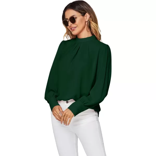 LYANER Women's Mock Neck Pleated Solid Long Sleeve Blouse Office Shirt Top