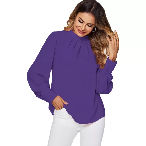 LYANER Women's Mock Neck Pleated Solid Long Sleeve Blouse Office Shirt Top