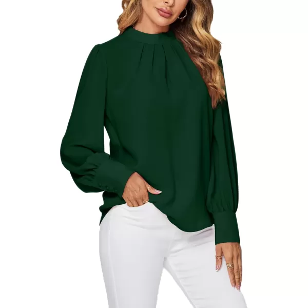 LYANER Women's Mock Neck Pleated Solid Long Sleeve Blouse Office Shirt Top