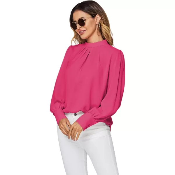 LYANER Women's Mock Neck Pleated Solid Long Sleeve Blouse Office Shirt Top