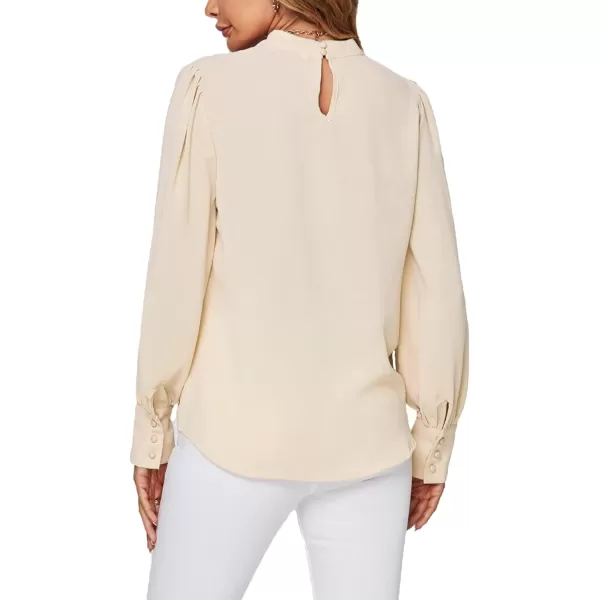 LYANER Women's Mock Neck Pleated Solid Long Sleeve Blouse Office Shirt Top