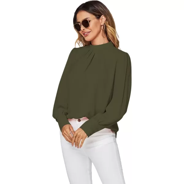 LYANER Women's Mock Neck Pleated Solid Long Sleeve Blouse Office Shirt Top
