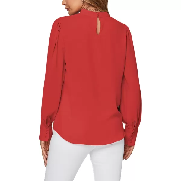 LYANER Women's Mock Neck Pleated Solid Long Sleeve Blouse Office Shirt Top