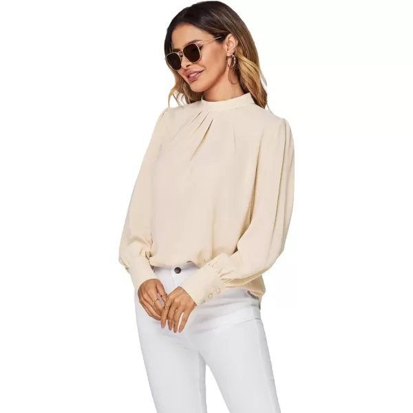 LYANER Women's Mock Neck Pleated Solid Long Sleeve Blouse Office Shirt Top