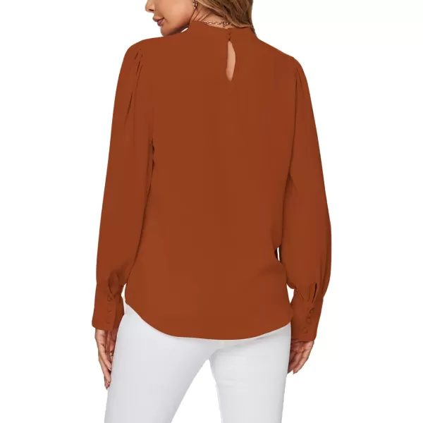 LYANER Women's Mock Neck Pleated Solid Long Sleeve Blouse Office Shirt Top