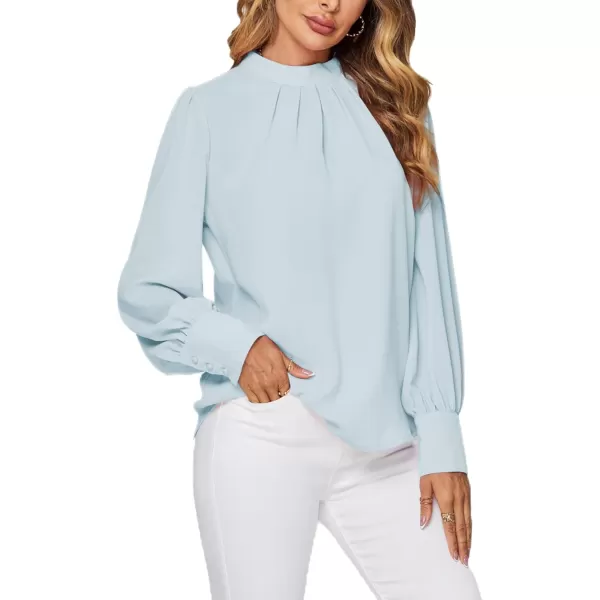 LYANER Women's Mock Neck Pleated Solid Long Sleeve Blouse Office Shirt Top