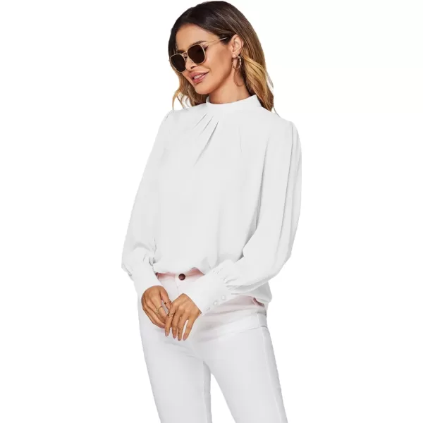 LYANER Women's Mock Neck Pleated Solid Long Sleeve Blouse Office Shirt Top