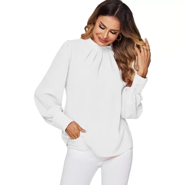 LYANER Women's Mock Neck Pleated Solid Long Sleeve Blouse Office Shirt Top