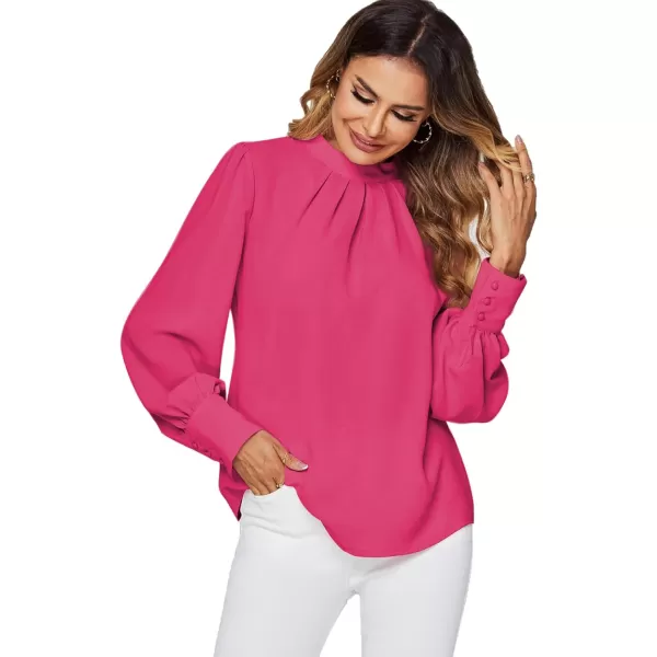 LYANER Women's Mock Neck Pleated Solid Long Sleeve Blouse Office Shirt Top