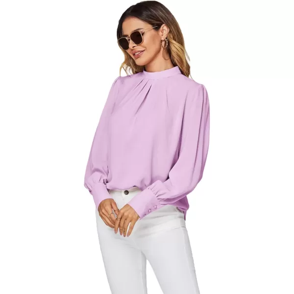 LYANER Women's Mock Neck Pleated Solid Long Sleeve Blouse Office Shirt Top
