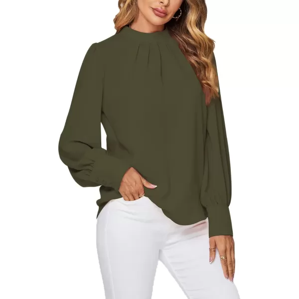LYANER Women's Mock Neck Pleated Solid Long Sleeve Blouse Office Shirt Top