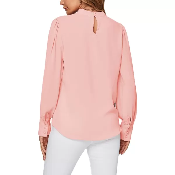 LYANER Women's Mock Neck Pleated Solid Long Sleeve Blouse Office Shirt Top