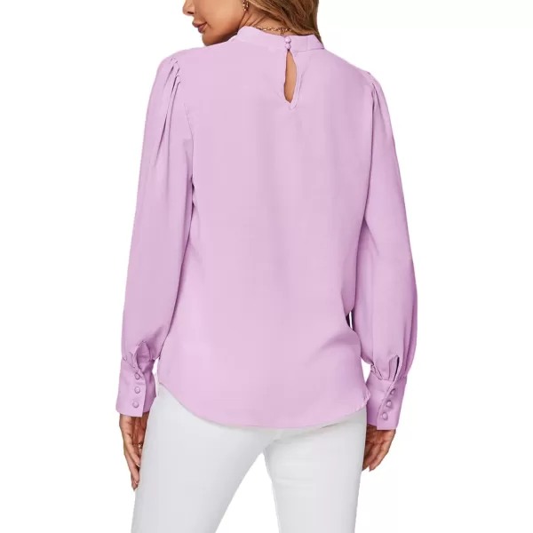 LYANER Women's Mock Neck Pleated Solid Long Sleeve Blouse Office Shirt Top