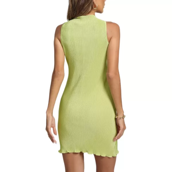 LYANER Women's Mock Neck Twist Knot Front Lettuce Trim Sleeveless Bodycon Mini Dress