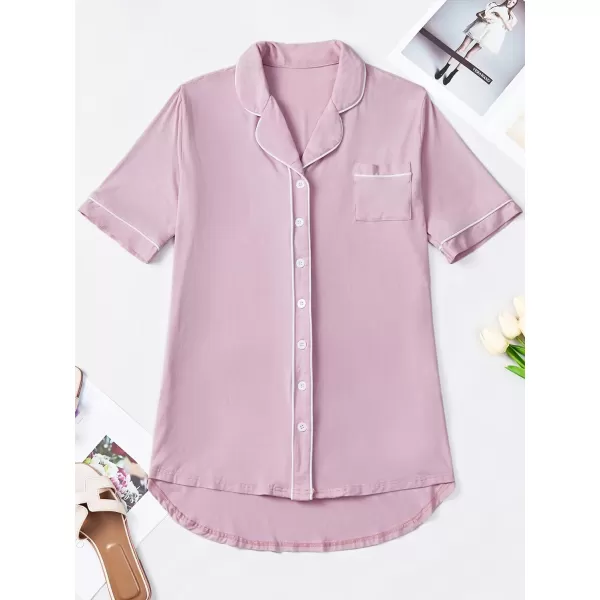 LYANER Women's Nightgown Long Sleeve Sleepwear Boyfriend Nightshirt Sleep Shirt Button Down Pajama Dress