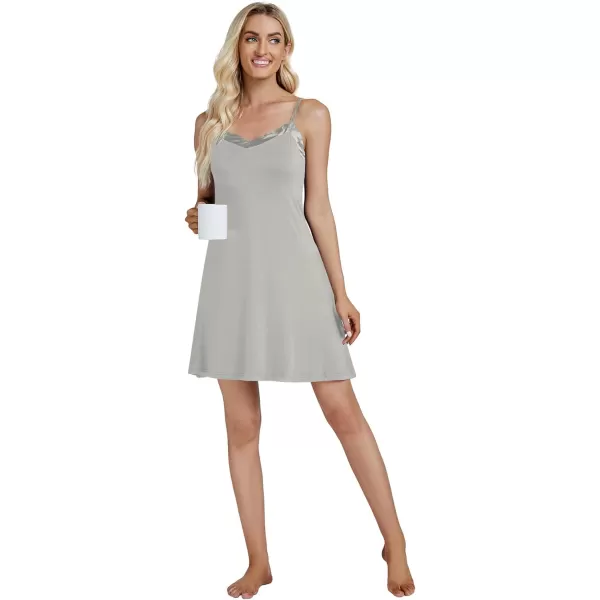 LYANER Women's Nightgown Satin V Neck Spaghetti Strap Sleeveless Mini Nightdress Sleepwear