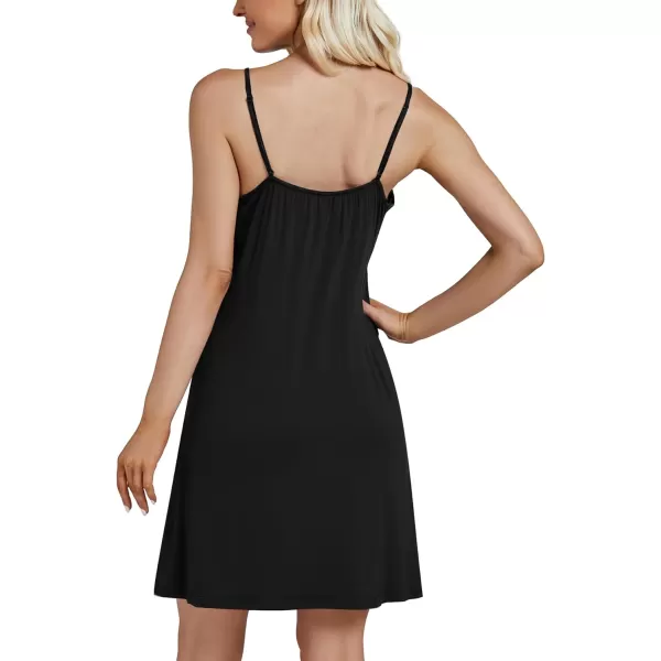 LYANER Women's Nightgown Satin V Neck Spaghetti Strap Sleeveless Mini Nightdress Sleepwear