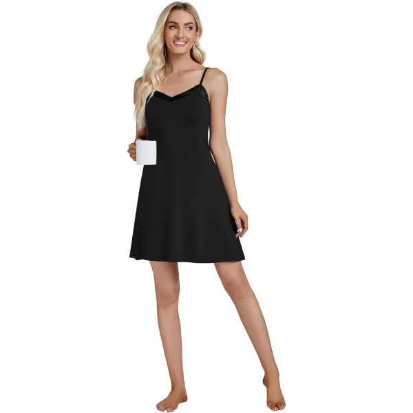 LYANER Women's Nightgown Satin V Neck Spaghetti Strap Sleeveless Mini Nightdress Sleepwear