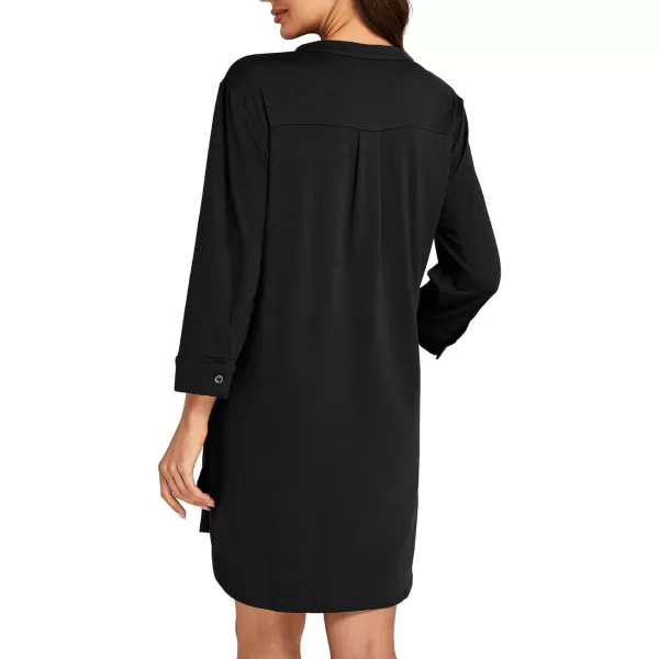 LYANER Women's Nightgown V Neck Button Down Sleepwear 3/4 Sleeves Nightshirts with Pockets