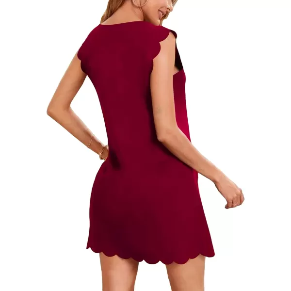 LYANER Women's Notched Neck Scallop Trim Sleeveless A-Line Mini Short Dress