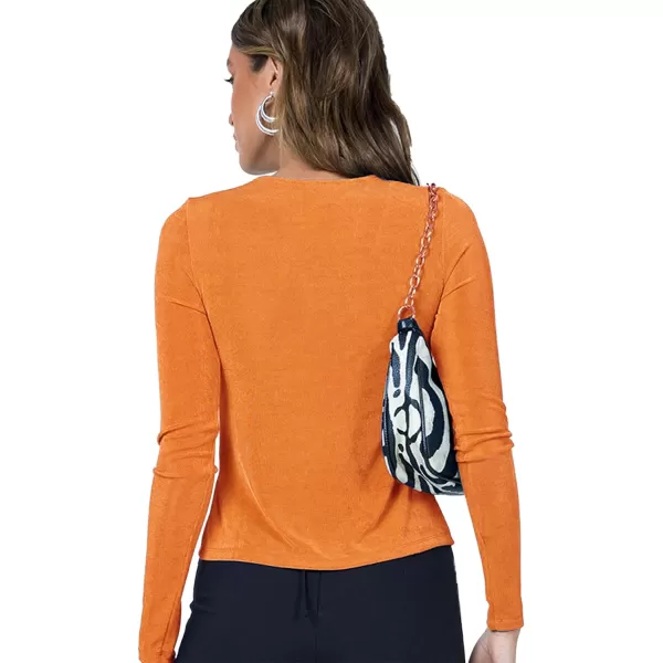 LYANER Women's O-Ring Open Front Cut Out V Neck Long Sleeve Crop Blouse Shirt Top