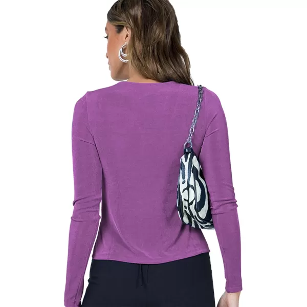 LYANER Women's O-Ring Open Front Cut Out V Neck Long Sleeve Crop Blouse Shirt Top