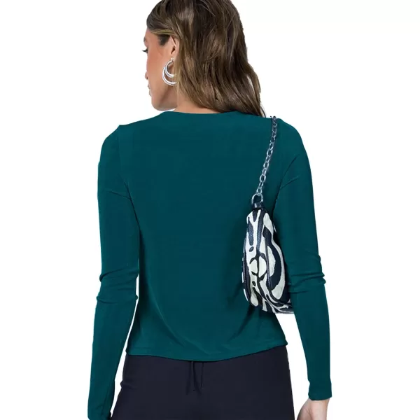 LYANER Women's O-Ring Open Front Cut Out V Neck Long Sleeve Crop Blouse Shirt Top