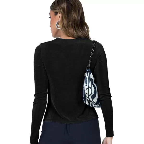LYANER Women's O-Ring Open Front Cut Out V Neck Long Sleeve Crop Blouse Shirt Top