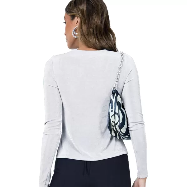 LYANER Women's O-Ring Open Front Cut Out V Neck Long Sleeve Crop Blouse Shirt Top