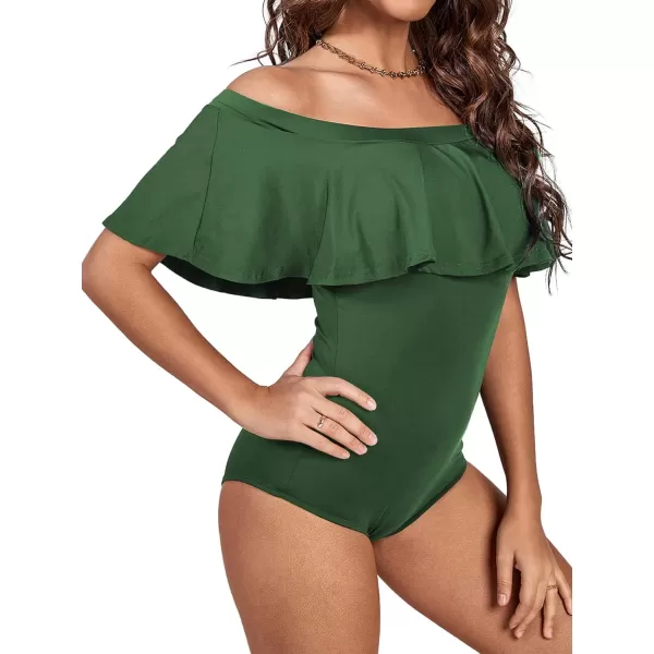 LYANER Women's Off Shoulder Bathing Suit Flounce Ruffle One Piece Slimming Swimsuit