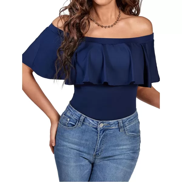 LYANER Women's Off Shoulder Bathing Suit Flounce Ruffle One Piece Slimming Swimsuit