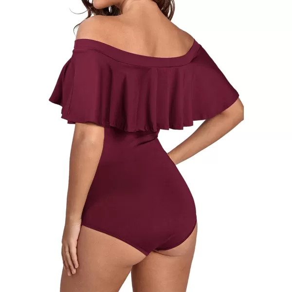 LYANER Women's Off Shoulder Bathing Suit Flounce Ruffle One Piece Slimming Swimsuit